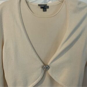 Ann Taylor Cream Cardigan with Embellished Clasp